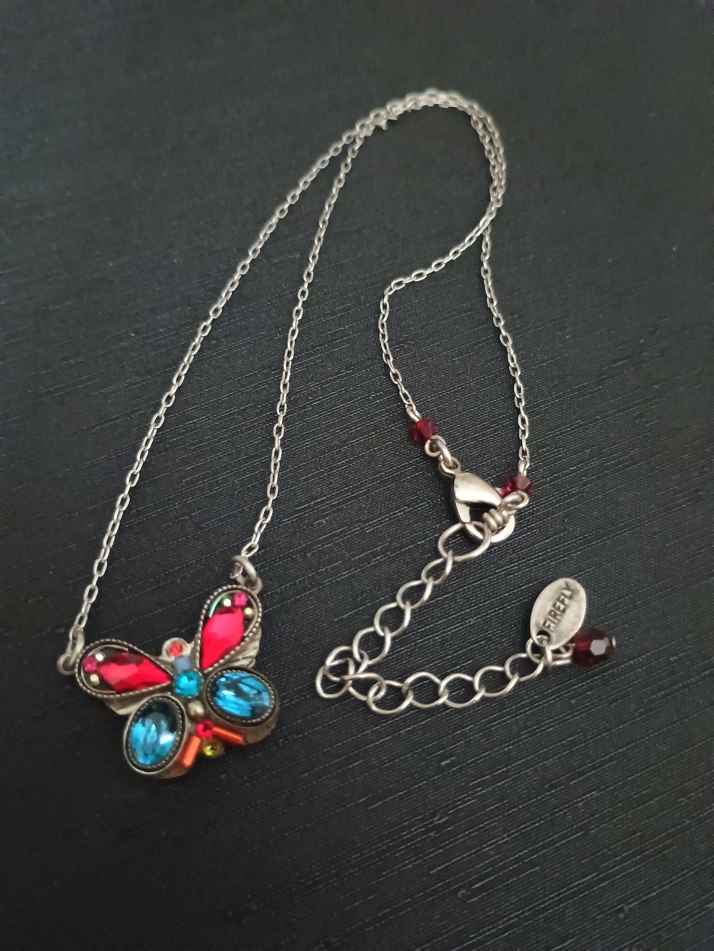 Firefly Vibrant Butterfly Pendant Necklace in Pink & Blue